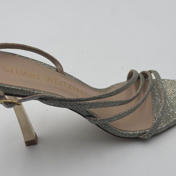 New Stuart Weitzman Melody Gold/Silver Strappy Heels. Sparkling Fabric Size 9.5 - Picture 2 of 10